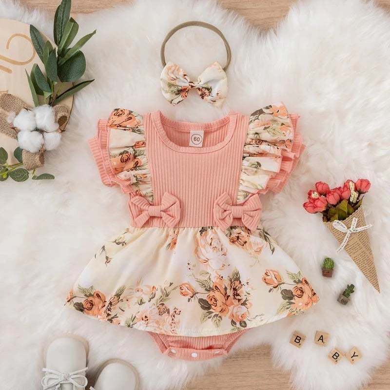 Baby Girl Dress With Bowknot Striped Jumpsuit