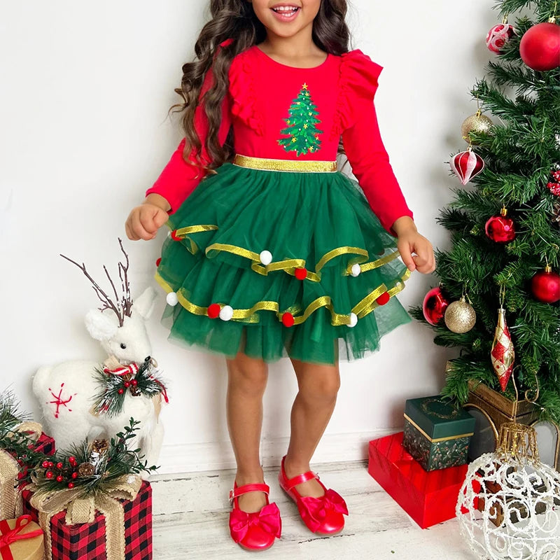 Christmas Santa Claus Costume Round Neck Long Sleeve Dress