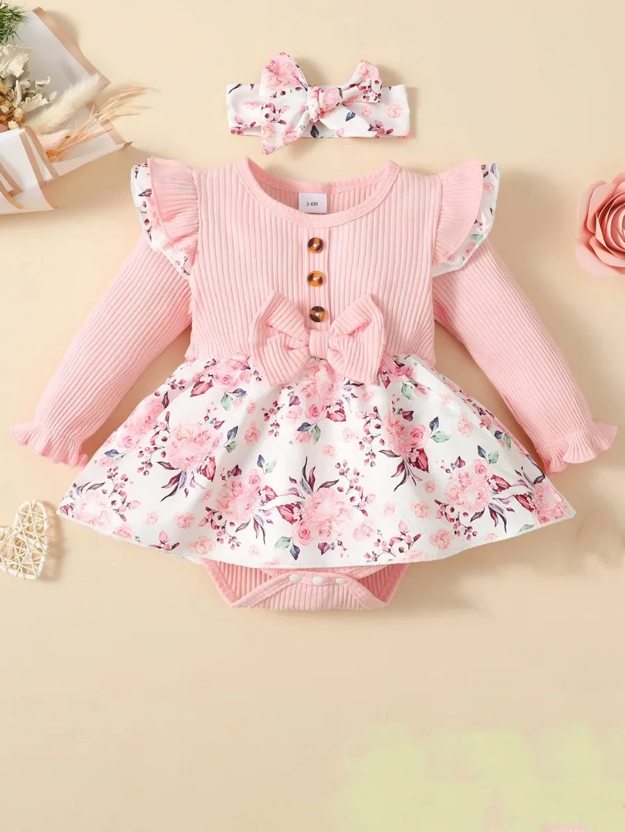 2PCS  Baby Girl Princess Romper Dress Long Sleeved  Girl 0-18 Months