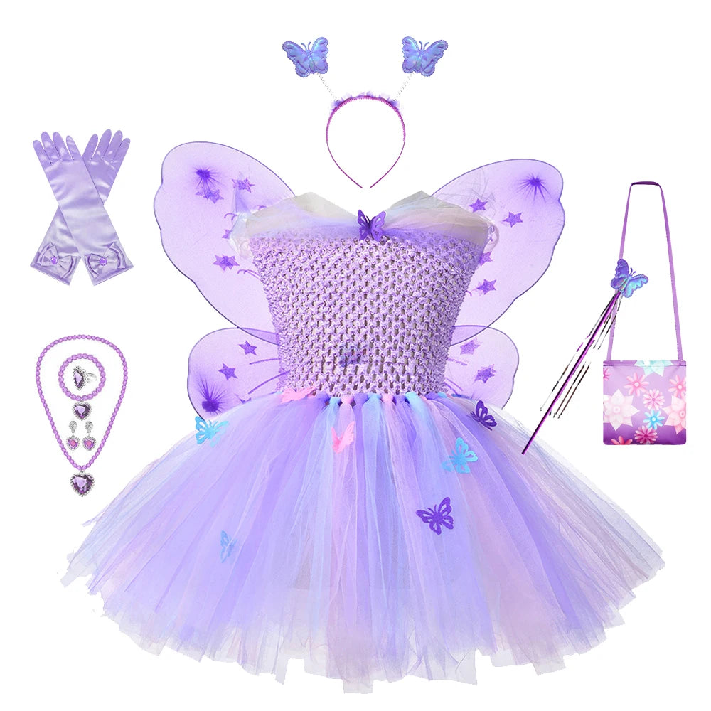 Girls Purple Butterfly Mesh Tutu Dresses  2-10T