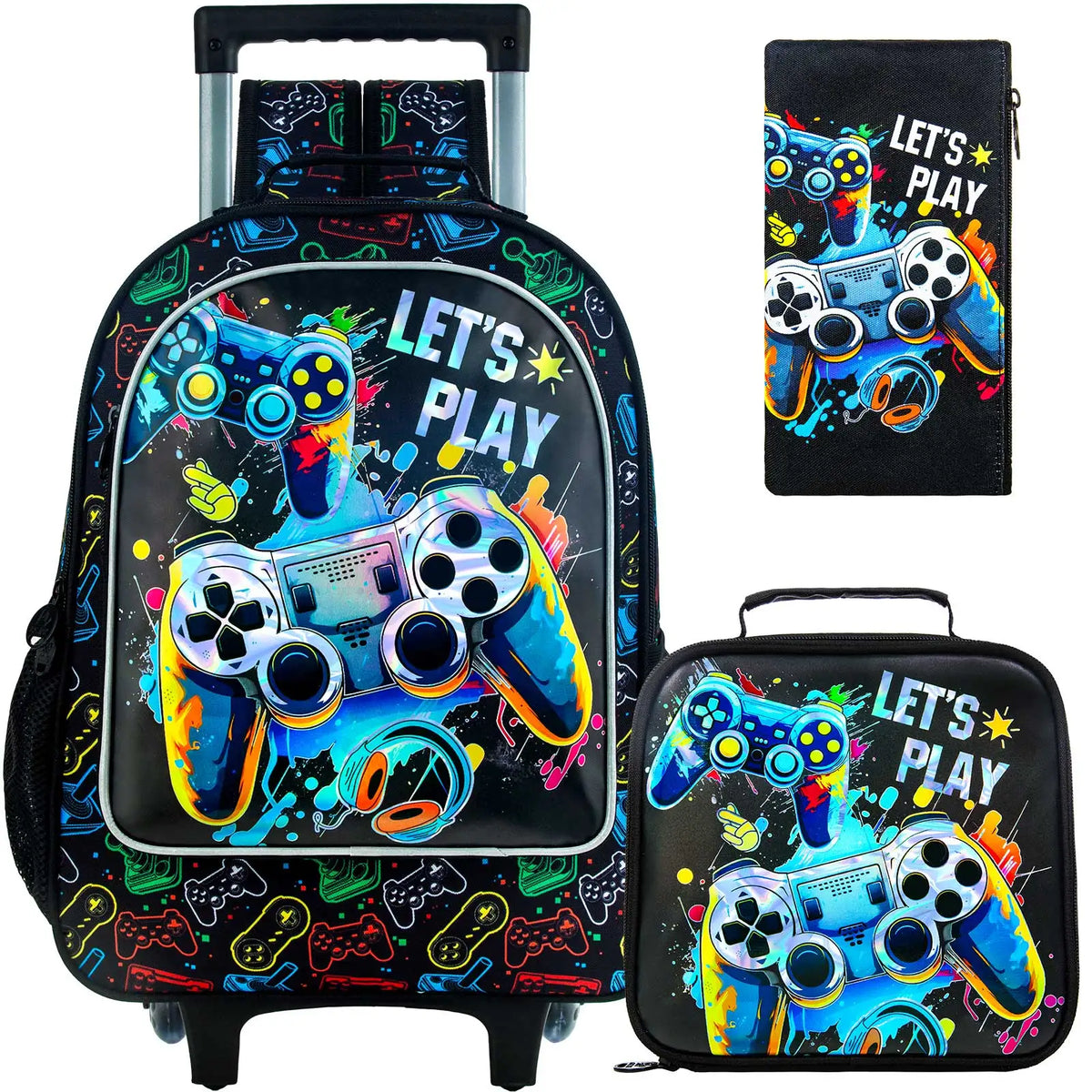 3PCS Kids Roller Backbag with Lunch Bag