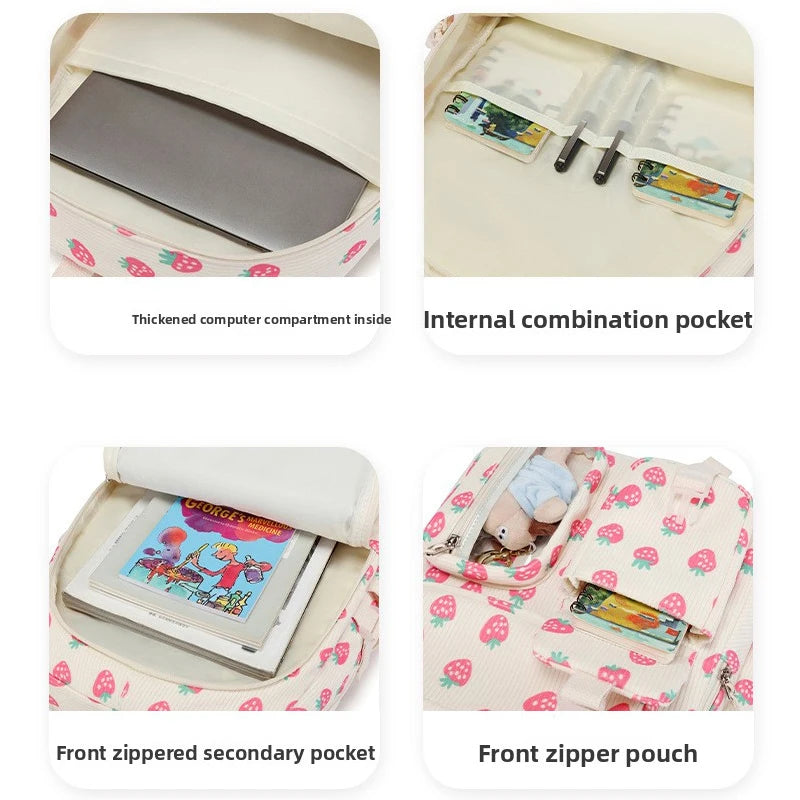 3pcs/set Corduroy School Backpack with Lunch Bag & Pencil Case