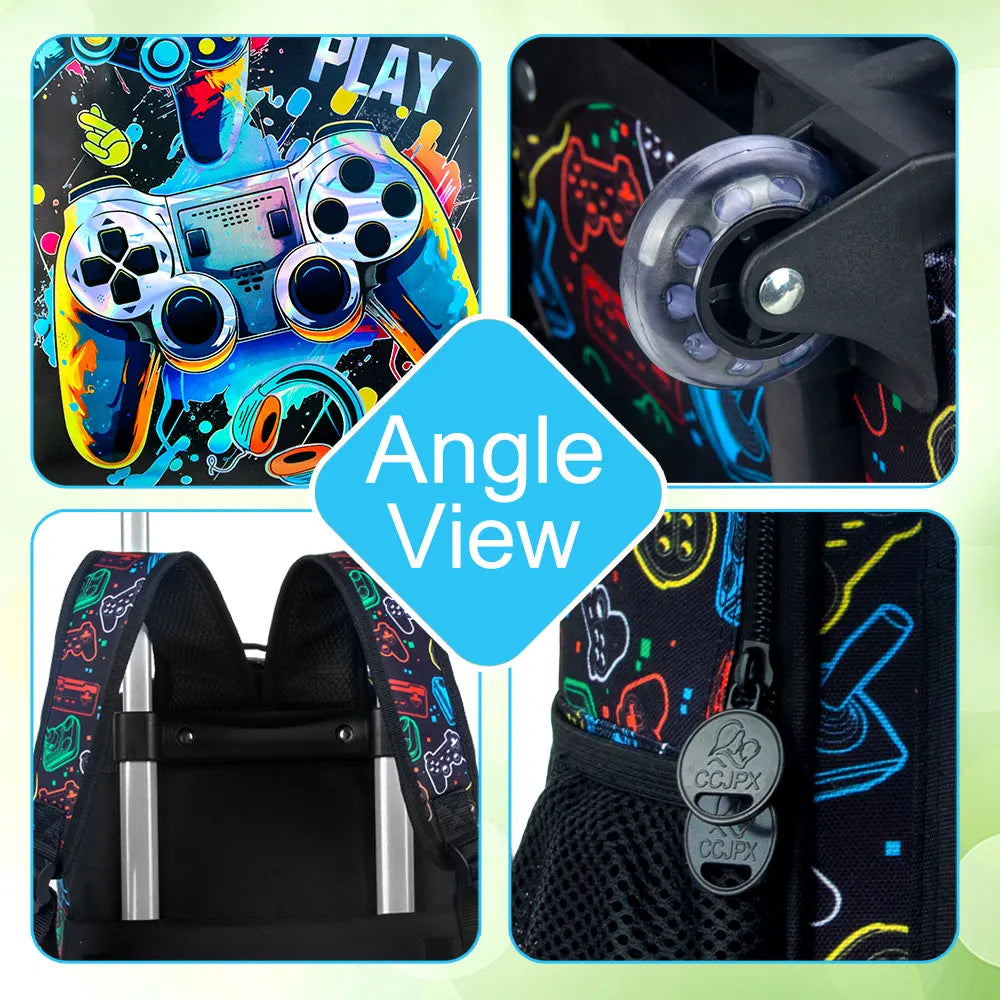 3PCS Kids Roller Backbag with Lunch Bag