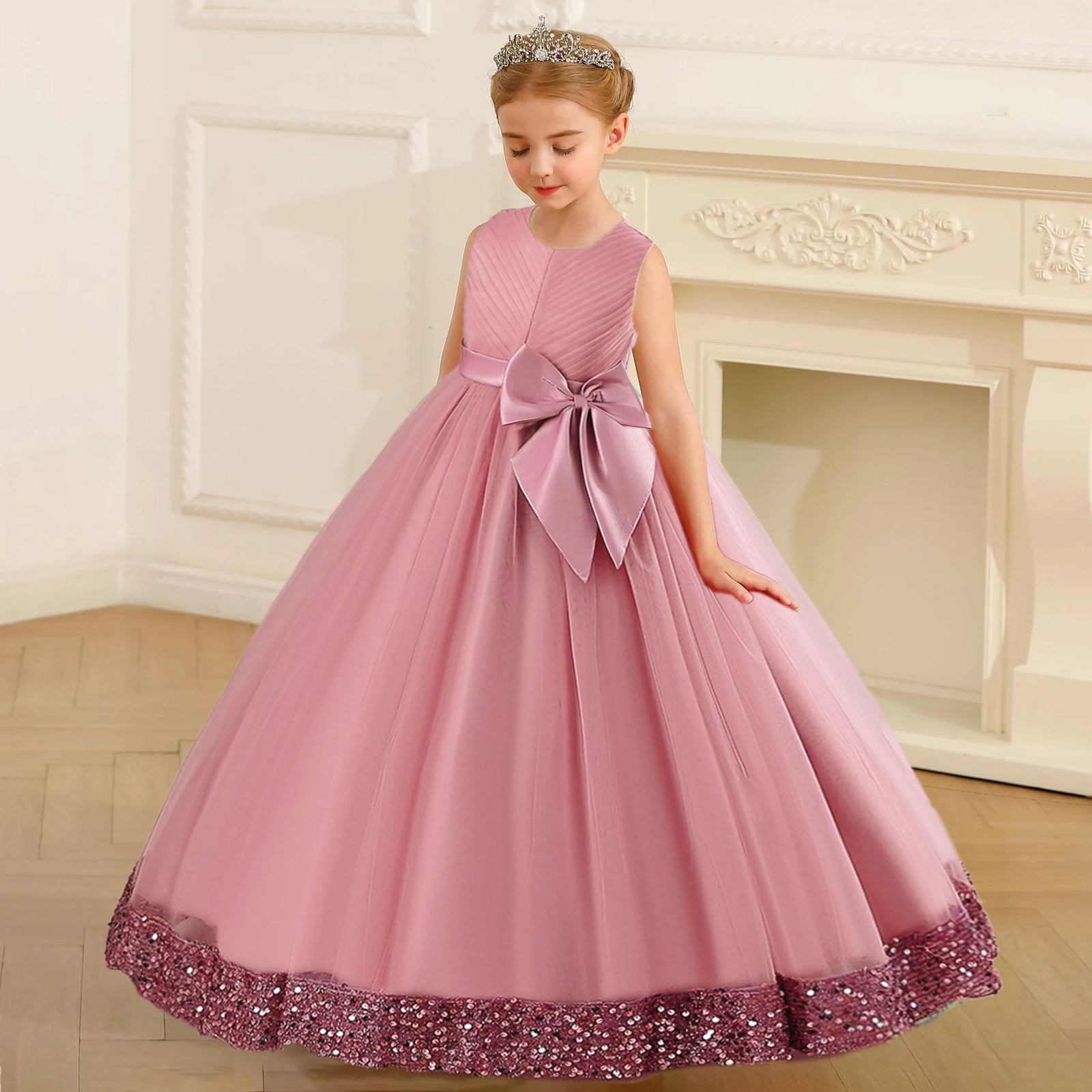 Girls Dress Elegant Bow  Party Dresses