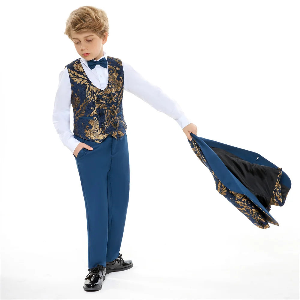 Children Gold Printed Formal  Suit