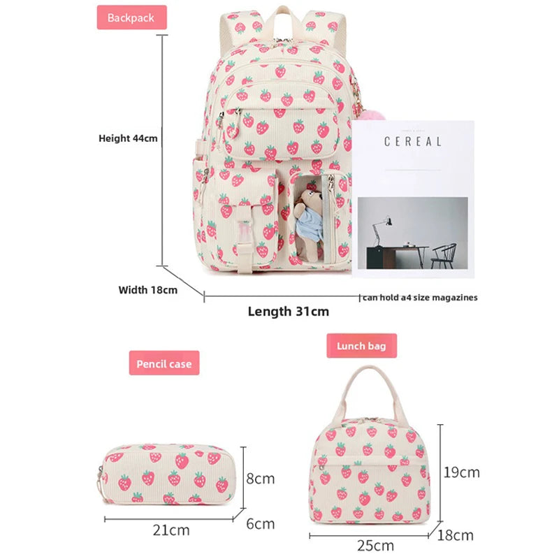 3pcs/set Corduroy School Backpack with Lunch Bag & Pencil Case