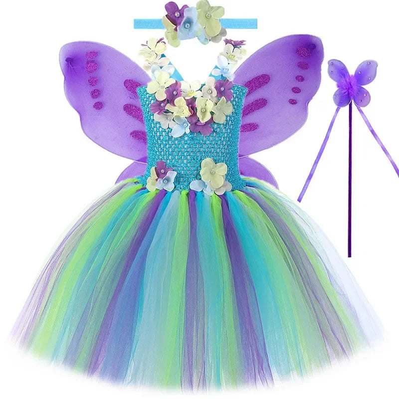 Flowers Fairy Costume for Girls Halloween and Birthday Party