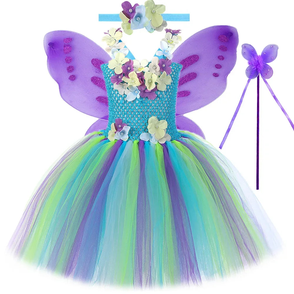 Flowers Fairy Costume for Girls Halloween and Birthday Party