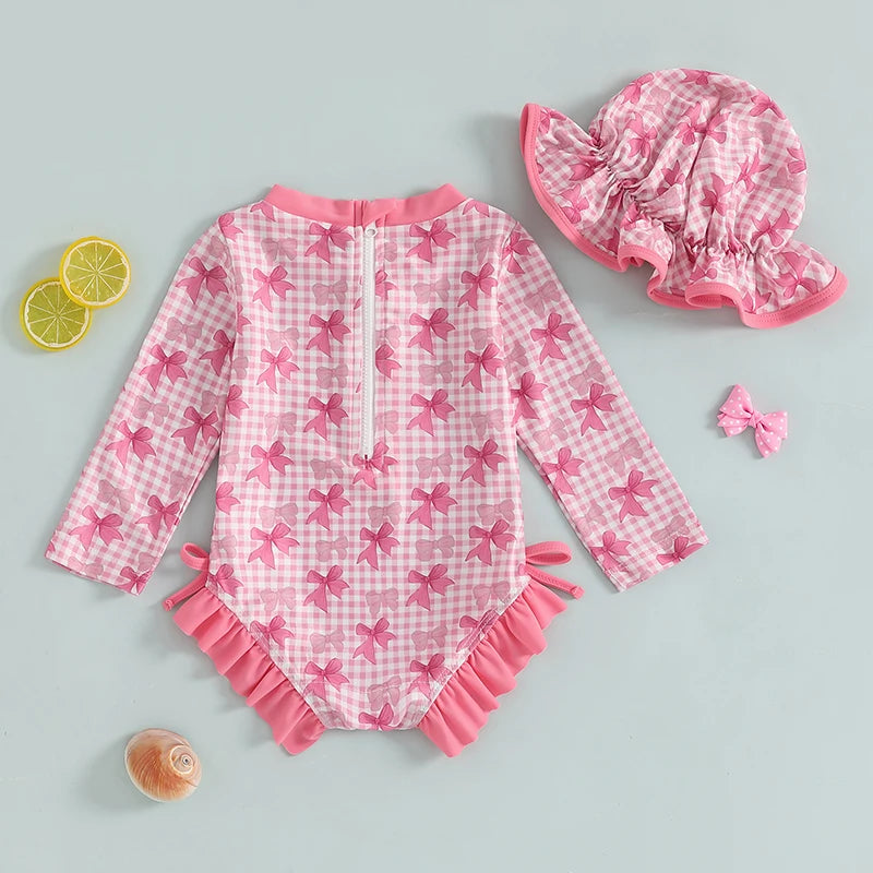 1-4T Children Baby Girl Rash Guard Swimsuit, Long Sleeve