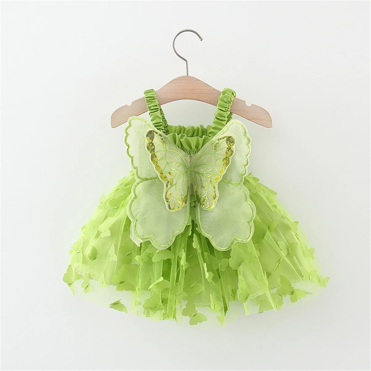 Back Bow Wing Embroidery Mesh Solid Color Strap Mesh Dress 0-3 Years Old