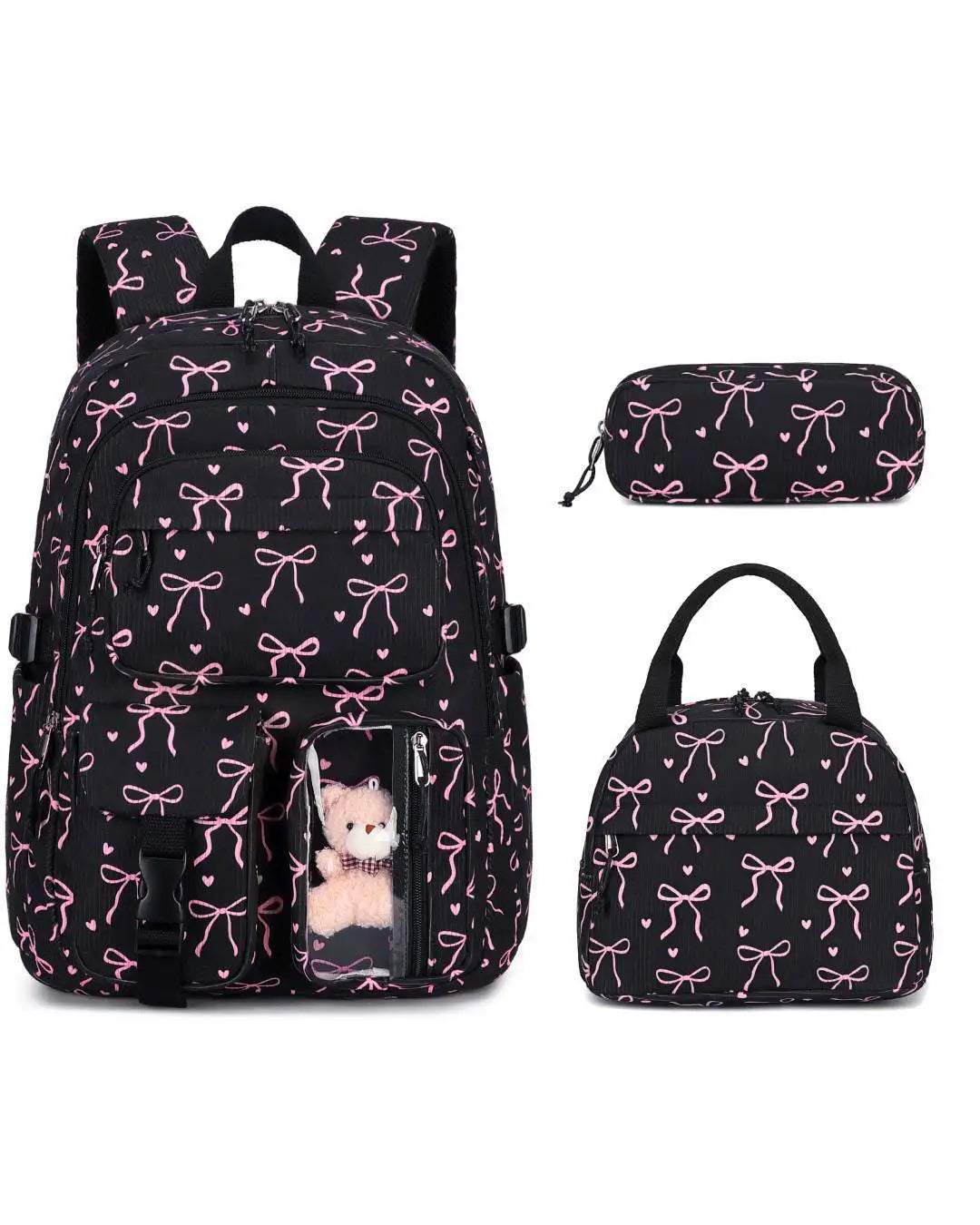 3pcs/set Corduroy School Backpack with Lunch Bag & Pencil Case