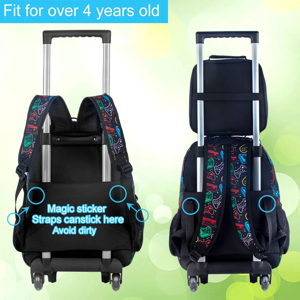3PCS Kids Roller Backbag with Lunch Bag