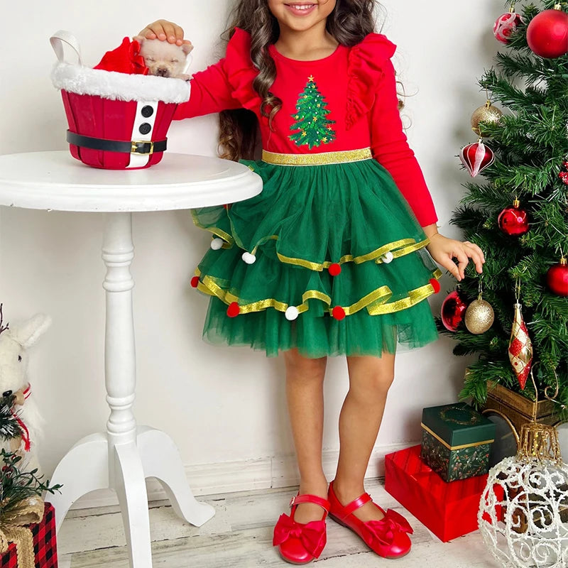 Christmas Santa Claus Costume Round Neck Long Sleeve Dress