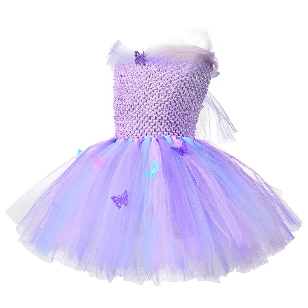 Girls Purple Butterfly Mesh Tutu Dresses  2-10T