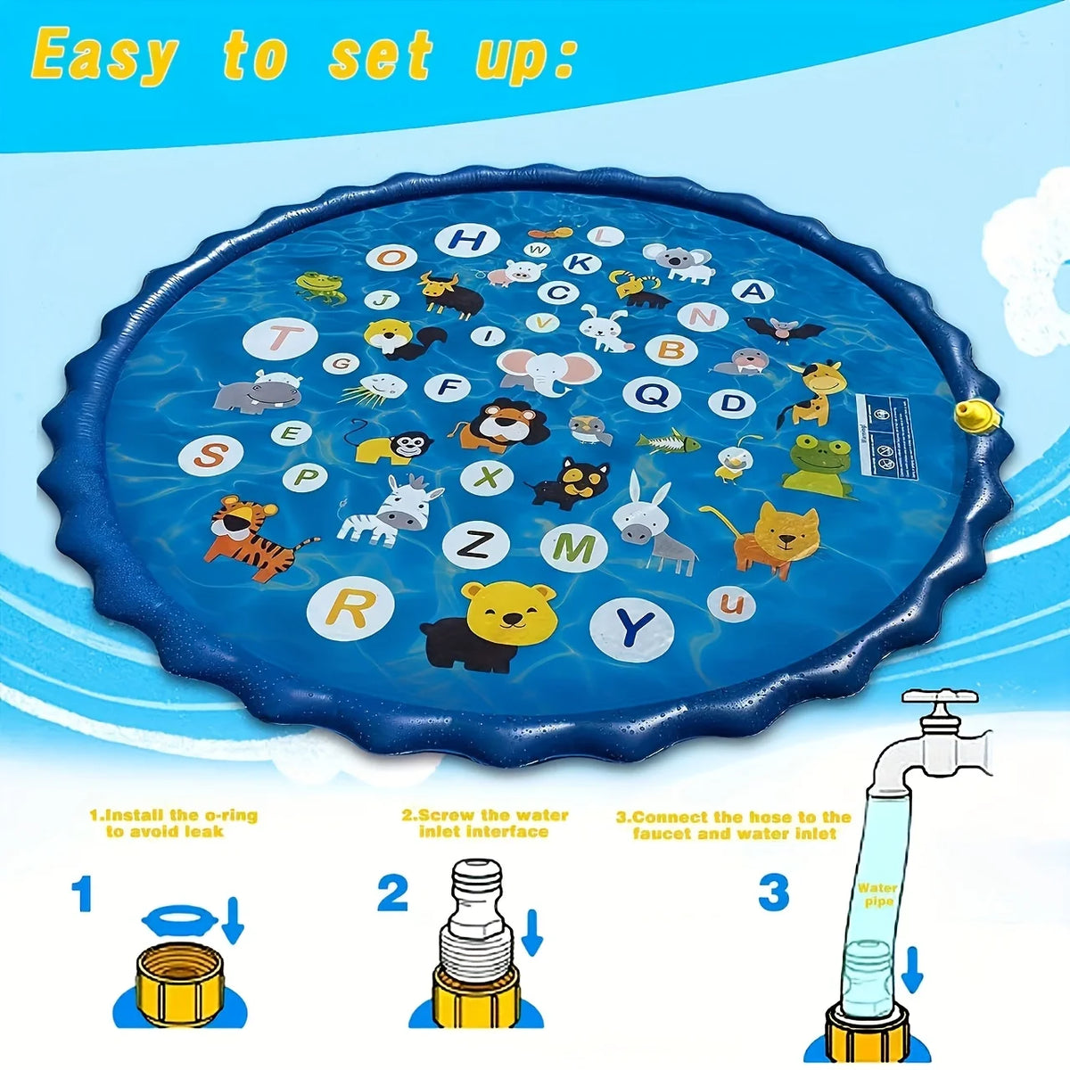 66.93 Inch Giant Luxury Splash Pad 3-in-1, Kids Sprinkler Pool Cartoon.