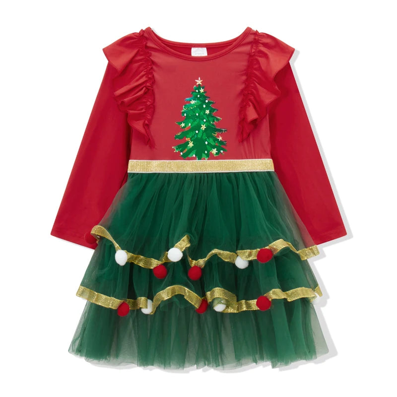Christmas Santa Claus Costume Round Neck Long Sleeve Dress