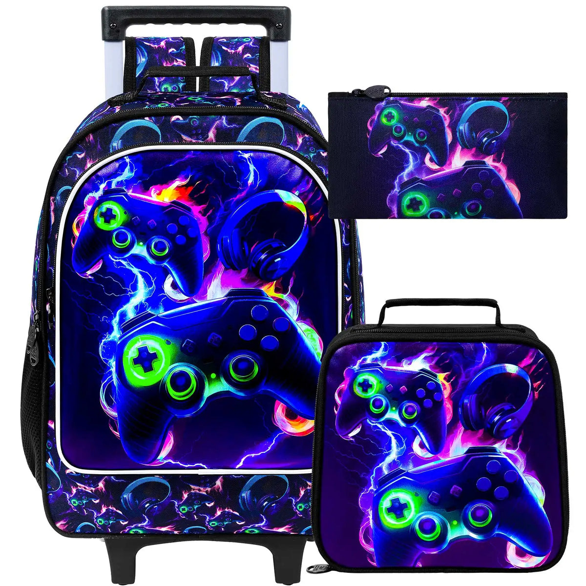 3PCS Kids Roller Backbag with Lunch Bag
