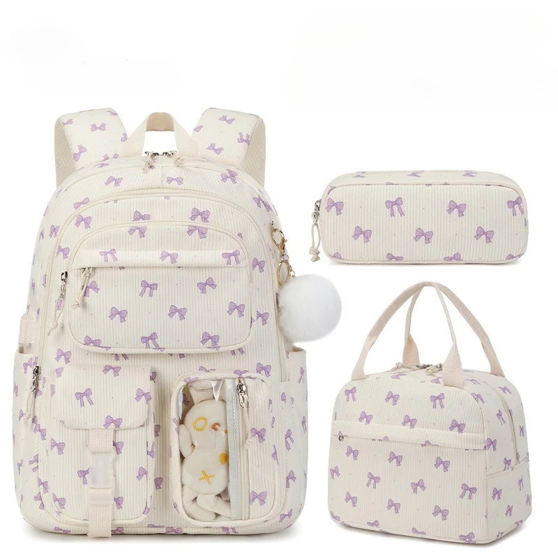 3pcs/set Corduroy School Backpack with Lunch Bag & Pencil Case