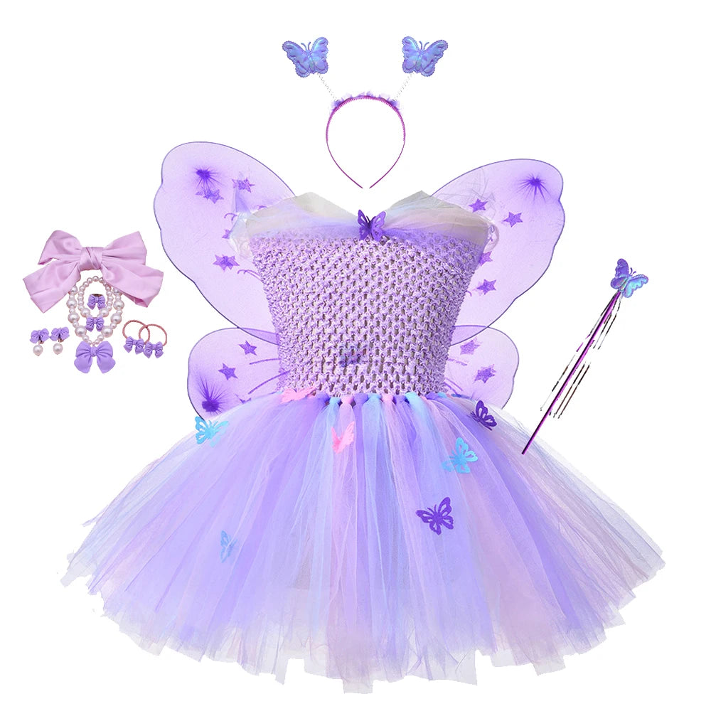 Girls Purple Butterfly Mesh Tutu Dresses  2-10T