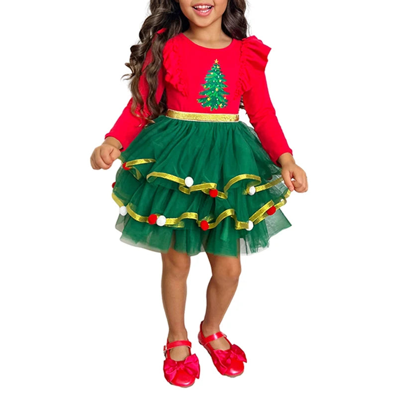 Christmas Santa Claus Costume Round Neck Long Sleeve Dress