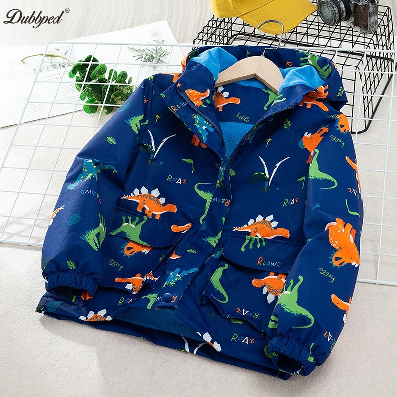 Dubbped Waterproof dinosaur Jacket For Boys