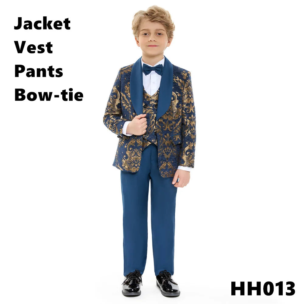 Children Gold Printed Formal  Suit