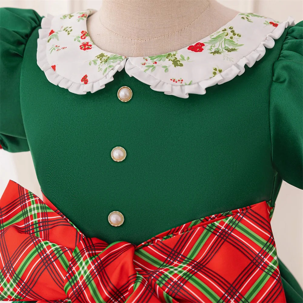 Girl Classic Plaid Bow Christmas Dress