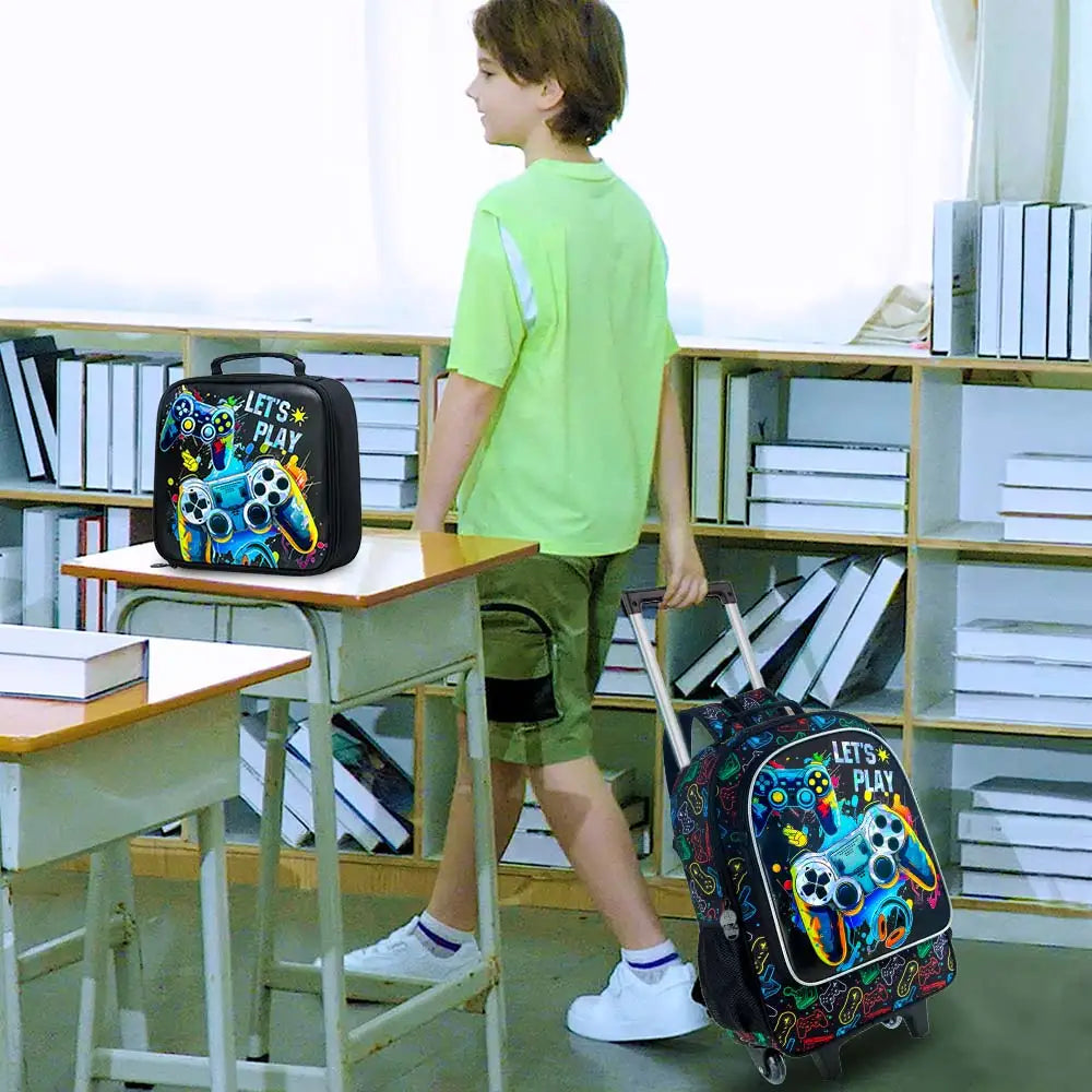 3PCS Kids Roller Backbag with Lunch Bag
