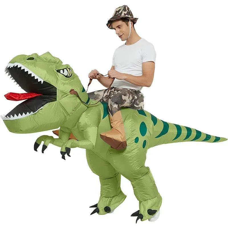 Child  Inflatable Riding Green Dinosaur