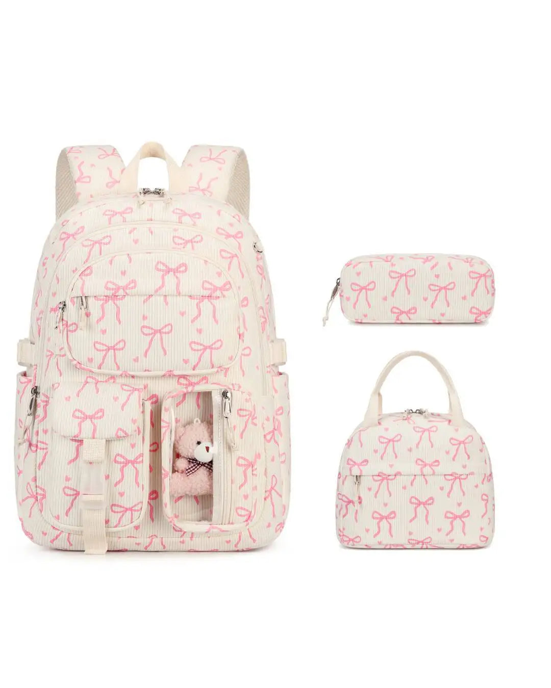 3pcs/set Corduroy School Backpack with Lunch Bag & Pencil Case