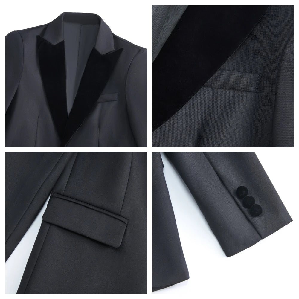 Four Pieces Boys Formal Suit Set, Velvet Collar Blazer Suits 3-14 Years