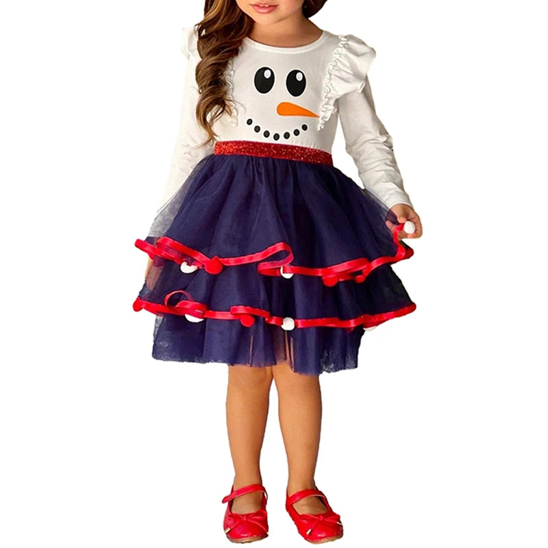 Christmas Santa Claus Costume Round Neck Long Sleeve Dress