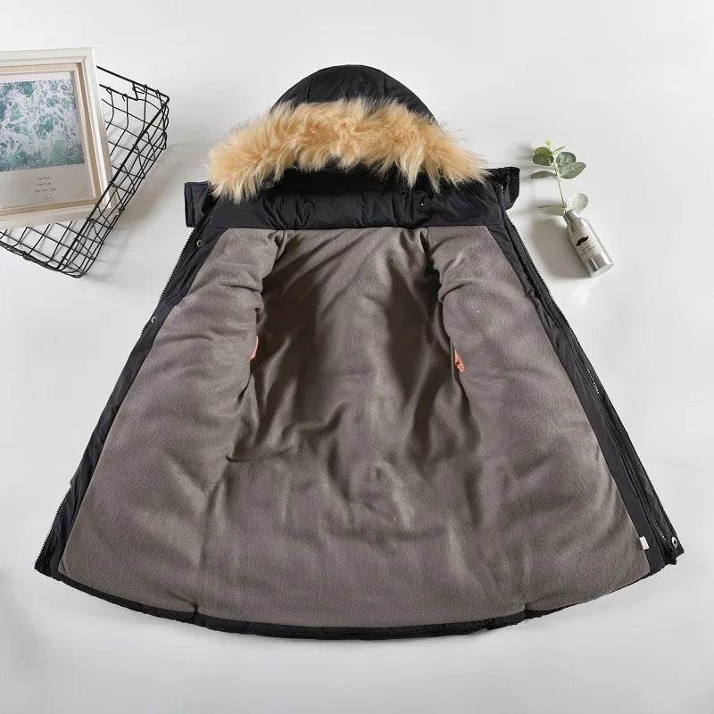 Kids Winter Thick Warm Zipper Long Jacket