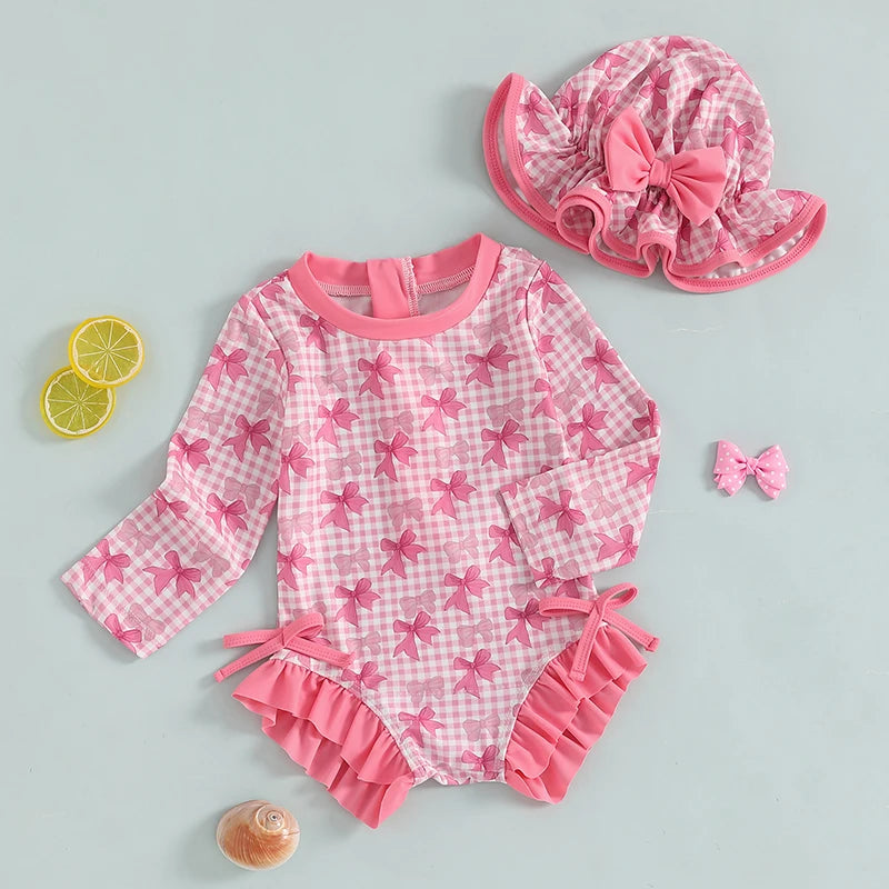 1-4T Children Baby Girl Rash Guard Swimsuit, Long Sleeve