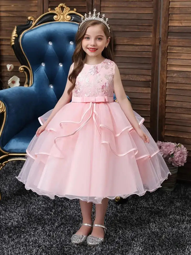 Sleeveless Flower Embroidery Tutu Dress