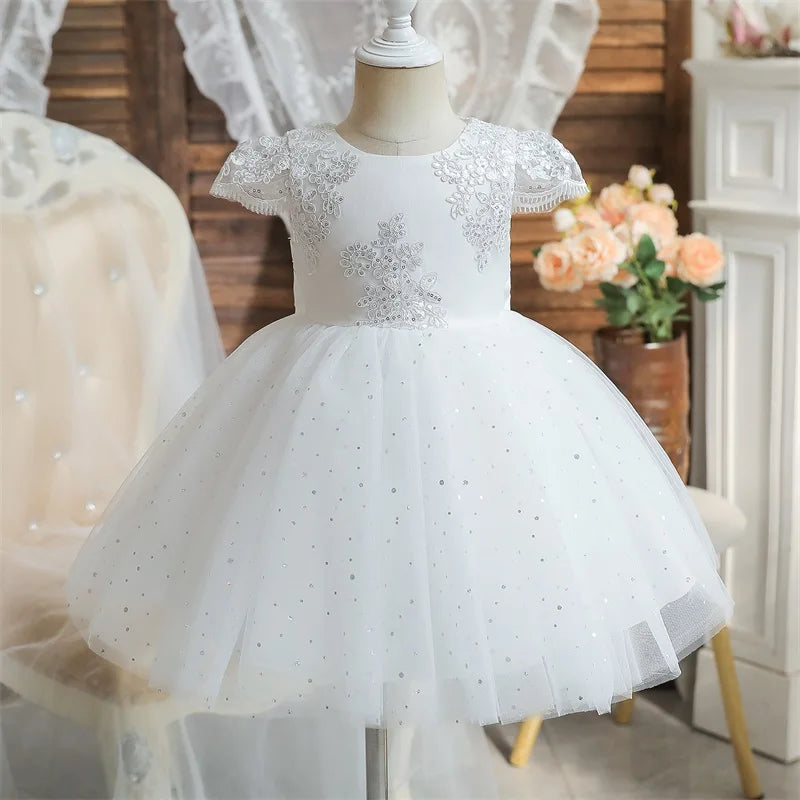 Cute Bow Princess Lace Tulle Short Dress For Girls  1-5 Year