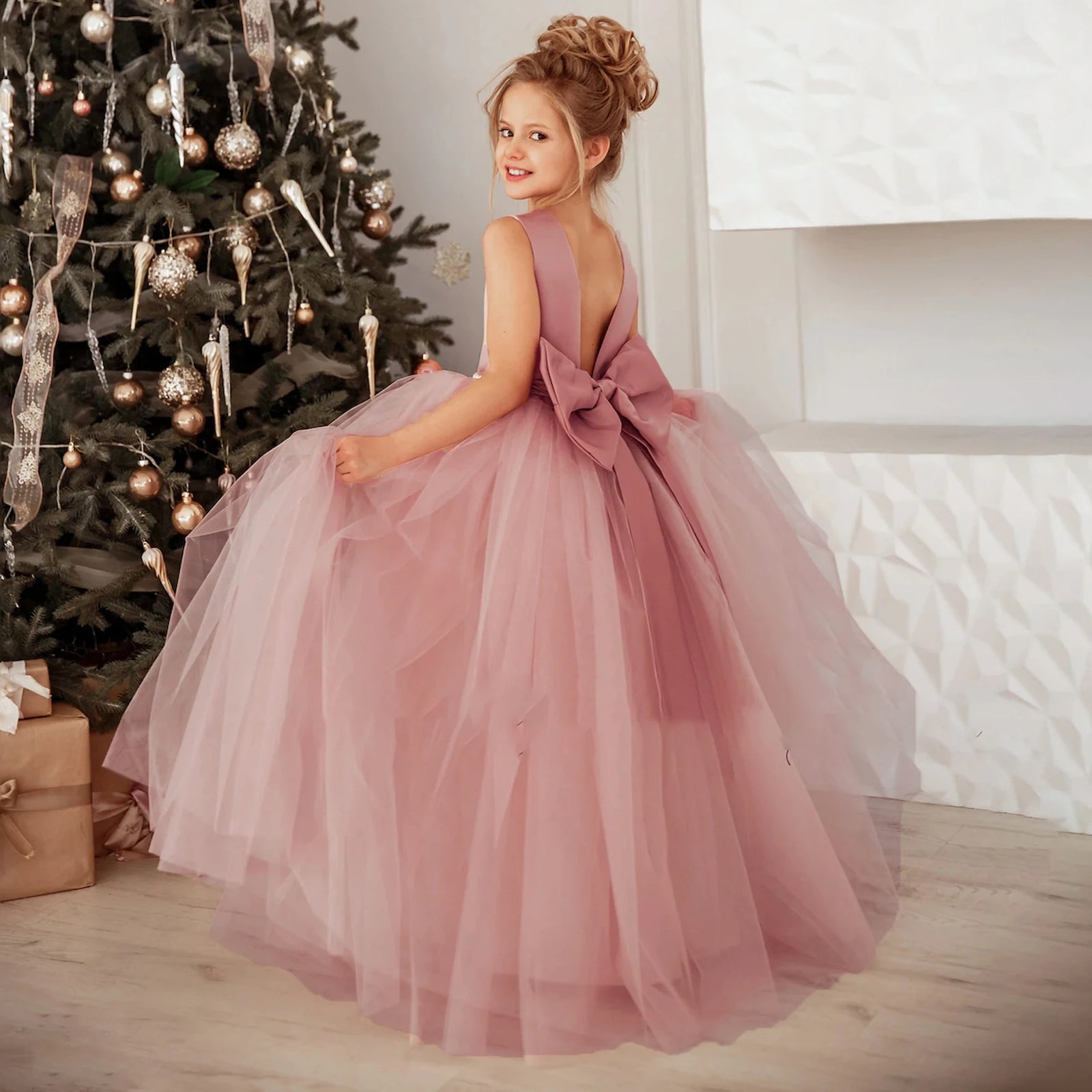 Big Bow Lace  Dress for Girls