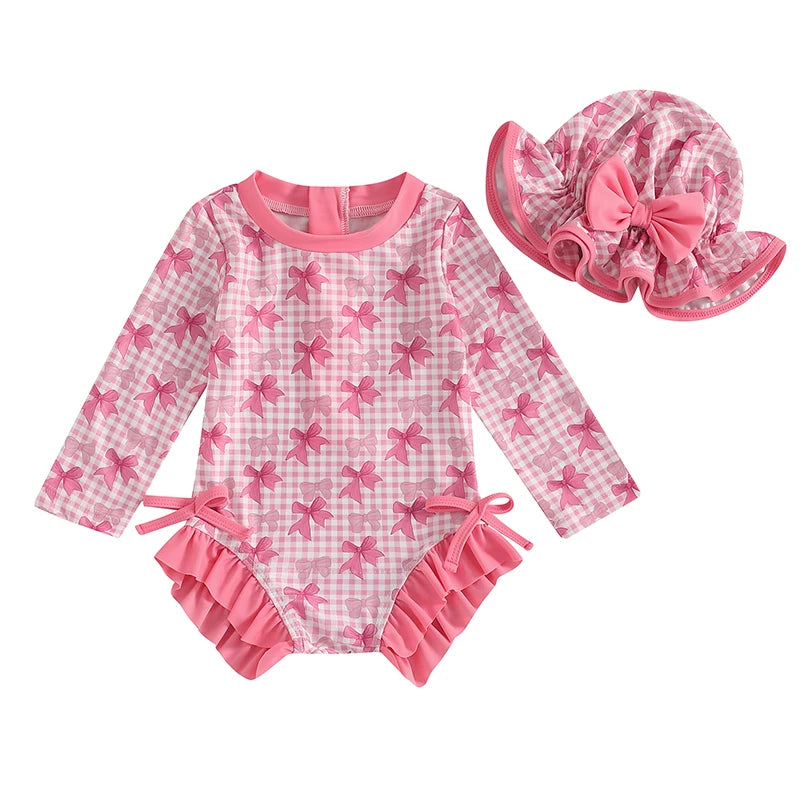 1-4T Children Baby Girl Rash Guard Swimsuit, Long Sleeve