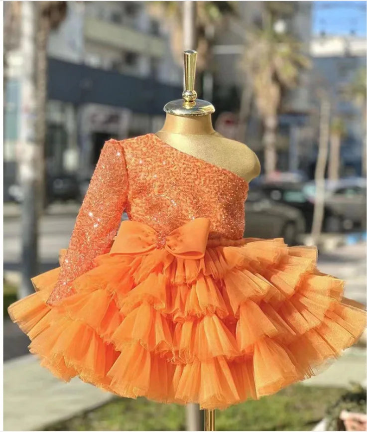 Long Sleeve Sequins Bow Girls