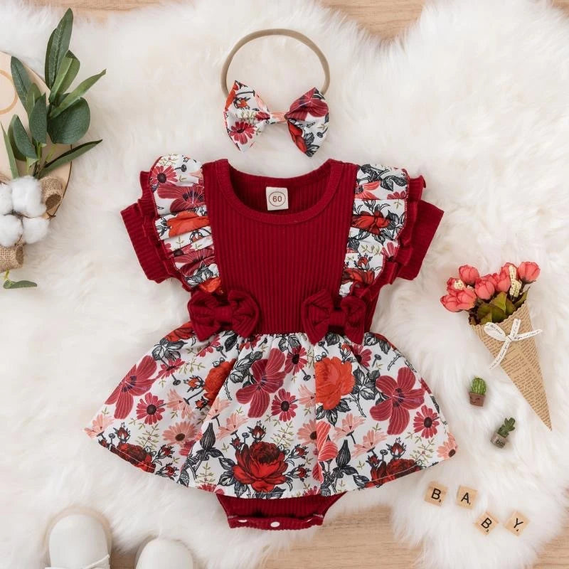 Baby Girl Dress With Bowknot Striped Jumpsuit