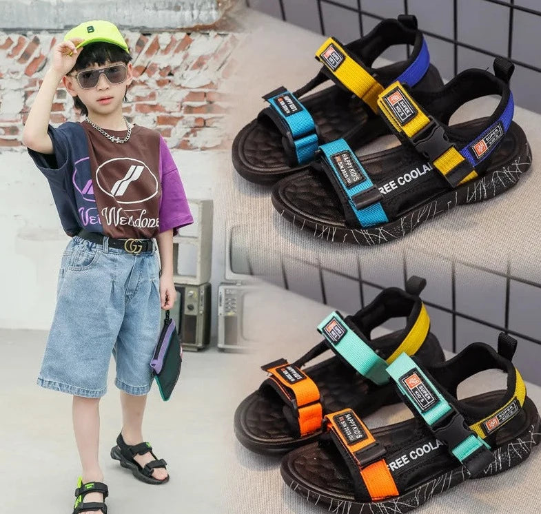 THICK-SOLED MULTICOLOR VELCRO SANDALS