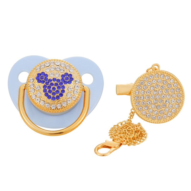 Luxury Rhinestone  Baby Pacifier With Clip