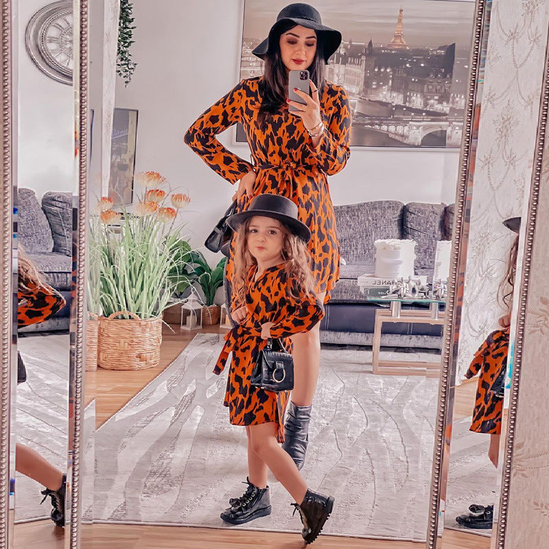 Parent-Child Clothing Ins Style  Leopard Print Dress