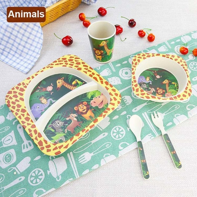 5pcs/set Children Baby Bamboo Fiber Tableware