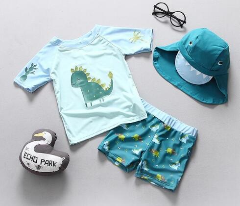 Boy Baby  Dinosaur Swimsuit Surfing Suit + Sun Cap