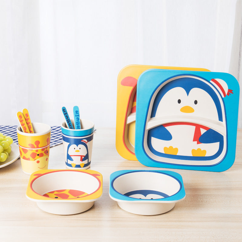 5pcs/set Children Baby Bamboo Fiber Tableware