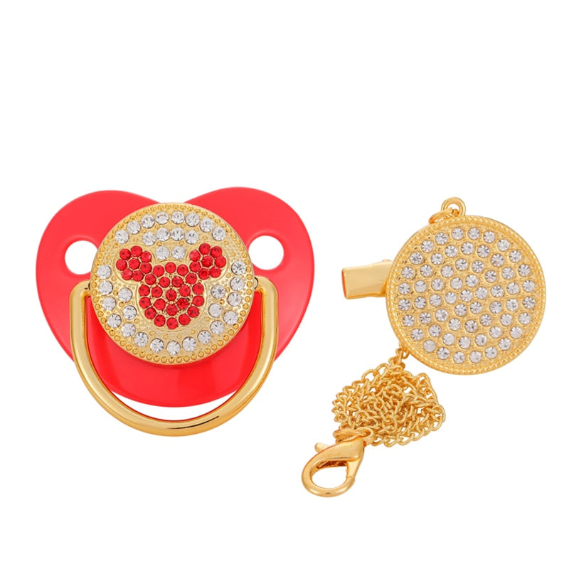 Luxury Rhinestone  Baby Pacifier With Clip