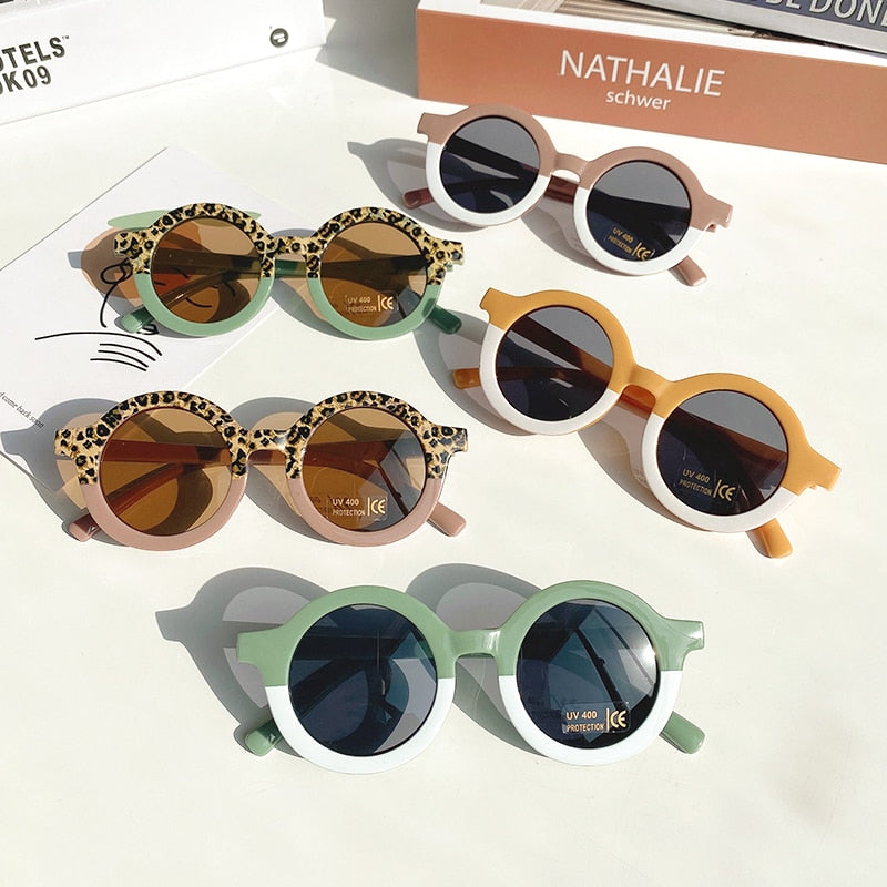 Leopard Double Color Cartoon Bear Shape Round Sunglasses