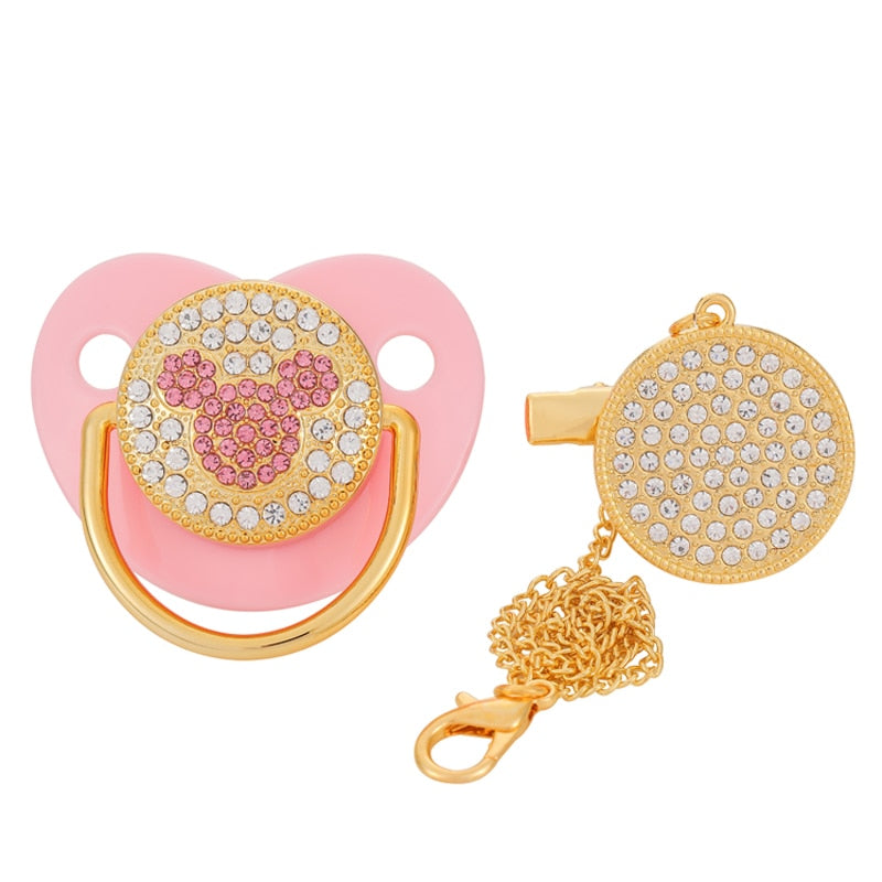 Luxury Rhinestone  Baby Pacifier With Clip