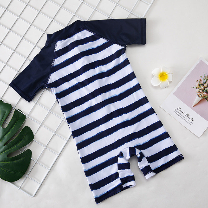 Striped Boy  Sunscreen  One-Piece Swimsuit